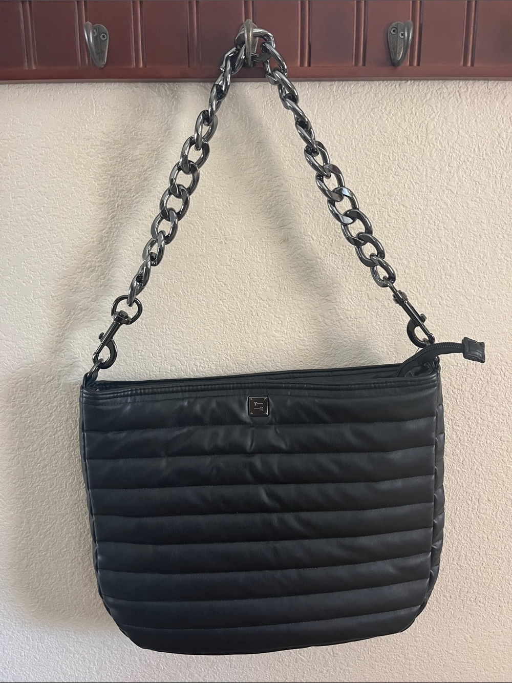 THINK ROYLN Black Quilted Shoulder Bag with Chunky Chain Strap